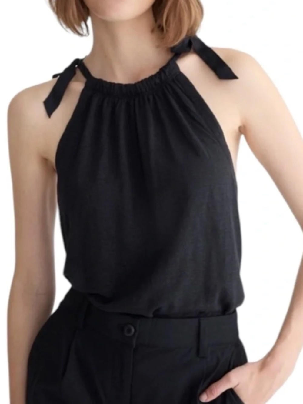 J. Crew black linen halter tank
